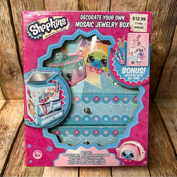 Shopkins Mosaic Jewelry Box( decorate your own) Bonus notepad with gel pens - Picture 1 of 2